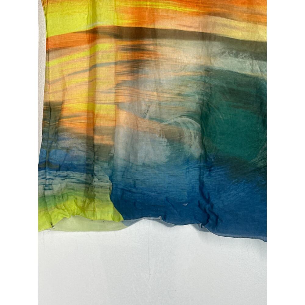 AFRM Nina Top Printed Sheer Mesh Cap Sleeve Crew Neck Ocean Ombre XS - Picture 6 of 12